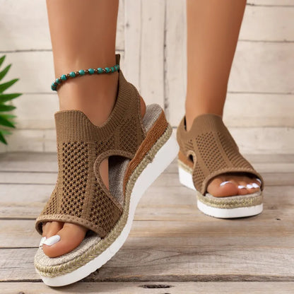 Women's Wedge Sandals ⎜ Comfortable Summer Shoes with Knitted Design and Open Toe for Summer