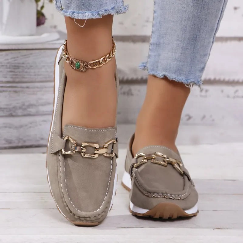 Platform Slip - on Shoes for Women ⎜ Comfortable Slip - on Shoes with Fashionable Chain Appliqué for Everyday Wear and Style