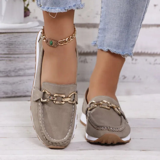 Platform Slip - on Shoes for Women ⎜ Comfortable Slip - on Shoes with Fashionable Chain Appliqué for Everyday Wear and Style