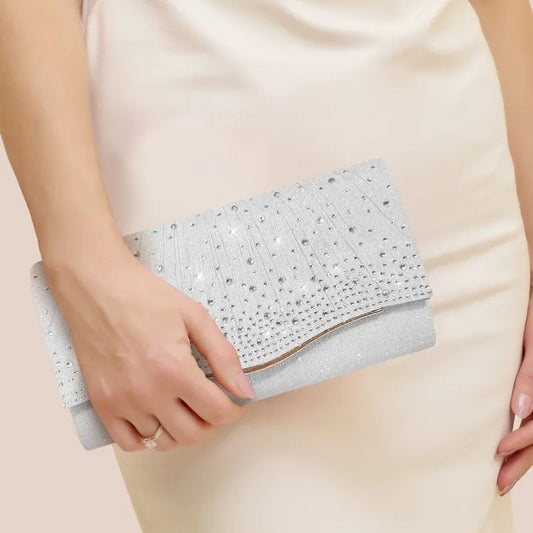 Evening Clutch Bag ⎜ Sparkling Design with Rhinestones and Elegant Wave Pattern