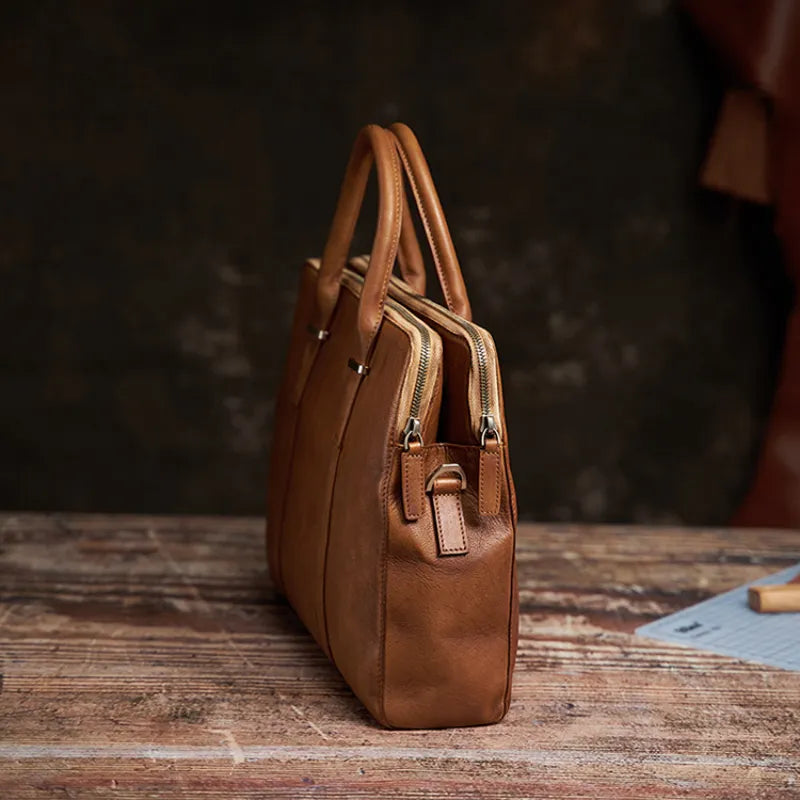 Leather Briefcase for Men ⎜ Noble Bag Made From Vegetable - Tanned Leather for Business and Leisure