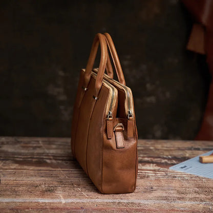 Leather Briefcase for Men ⎜ Noble Bag Made From Vegetable - Tanned Leather for Business and Leisure