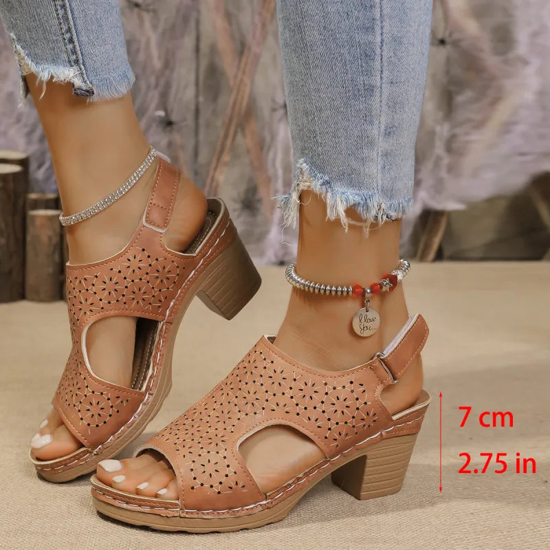 High Heel Sandals for Women ⎜ Comfortable Peep - Toe Shoes with a Thick Heel and Fashionable Design