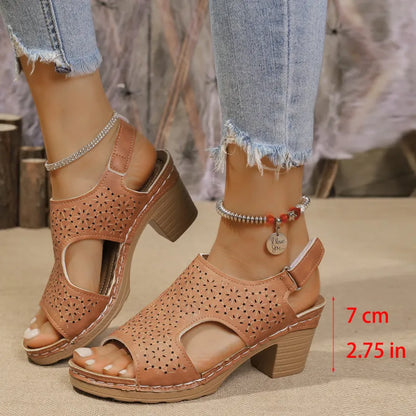 High Heel Sandals for Women ⎜ Comfortable Peep - Toe Shoes with a Thick Heel and Fashionable Design
