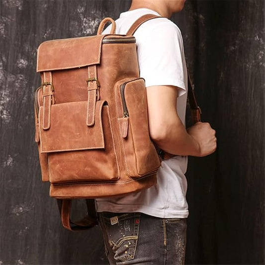 Leather Rucksack for Men ⎜ Robust Day Rucksack with Laptop Compartment and Plenty of Storage Space