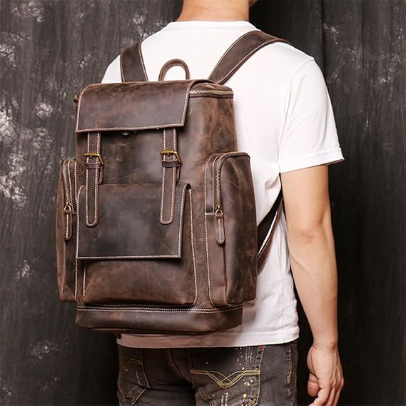 Leather Rucksack for Men ⎜ Robust Day Rucksack with Laptop Compartment and Plenty of Storage Space
