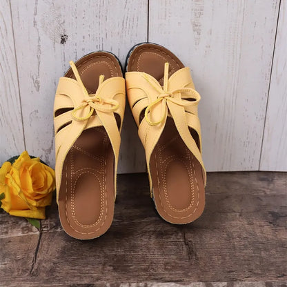 Women's Wedge Sandals ⎜ Comfortable Shoes with Bow Design and Airy Cut - Outs