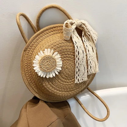 Women's Basket Bag ⎜ Handmade Shoulder Bag Made From Straw Wire with a Playful Floral Design