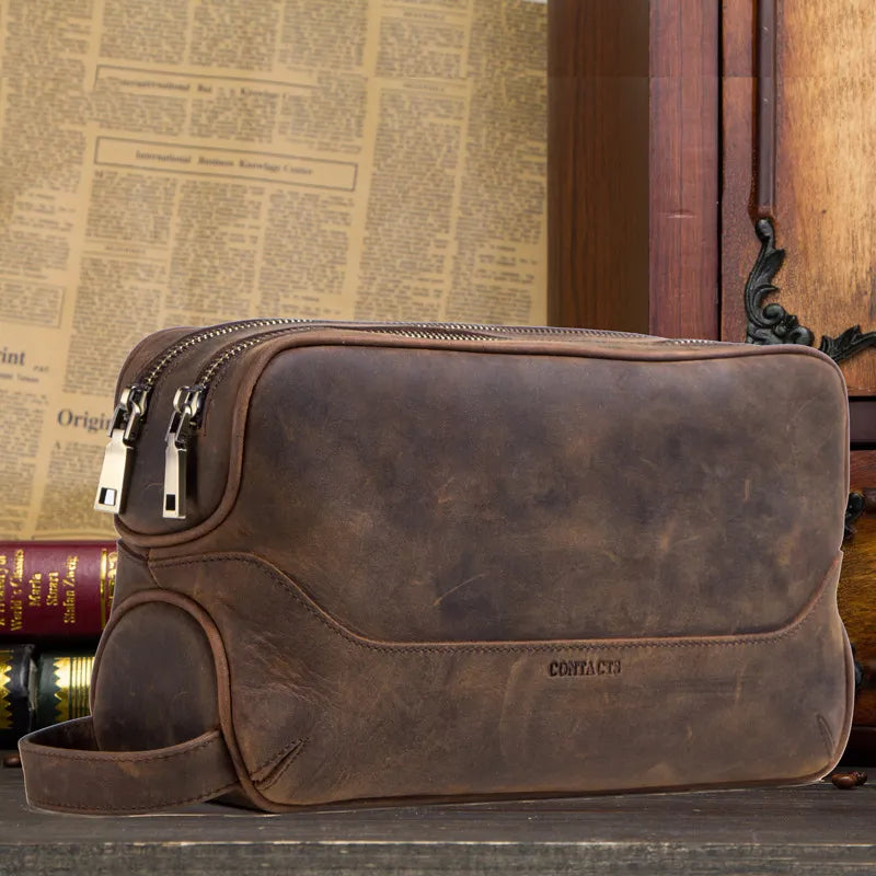 Leather Clutch for Men ⎜ Vintage Bag Made of Genuine Leather with Practical Compartments and Zip