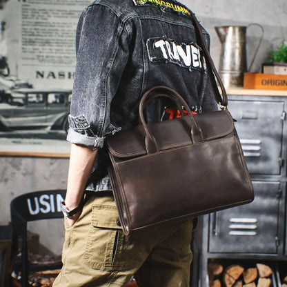 Men 's Laptop Bag ⎜ Noble Genuine Leather Briefcase with Shoulder Strap and Practical Carrying Handles