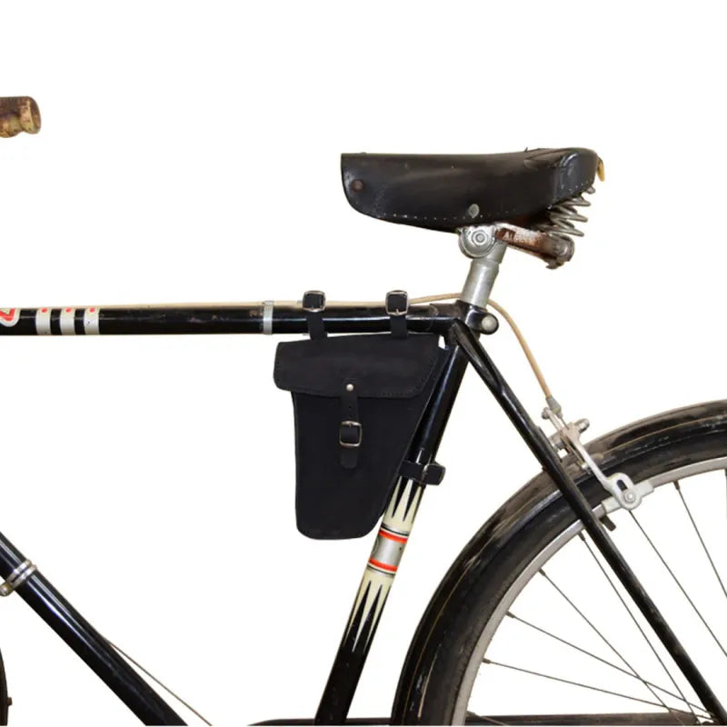 Leather Bike Frame Bag ⎜ Triangular Bag with Buckle Fastener for Mobile Phone and Small Items on the Go