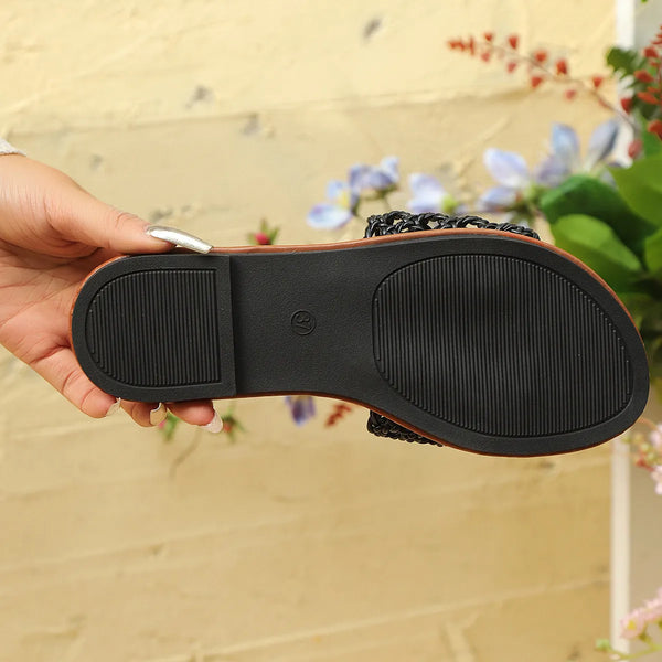 Women's Mesh Slippers with Square Toe Design ⎜ Comfortable Slippers with Trendy Fabric Pattern