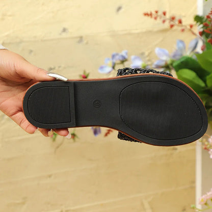 Women's Mesh Slippers with Square Toe Design ⎜ Comfortable Slippers with Trendy Fabric Pattern