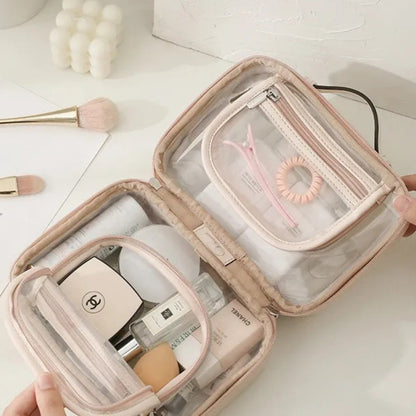 Cosmetics Bag for Women ⎜ Transparent Hard Shell with Zip and Practical Carrying Handle for Travelling