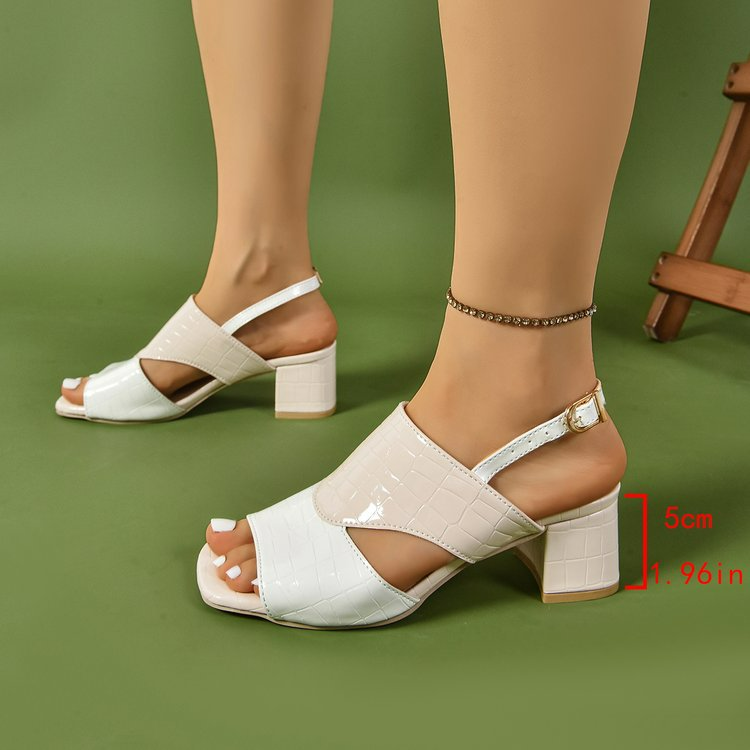 Women's Sandals with Block Heel ⎜ Fashionable Shoes with Adjustable Strap and Croco Look