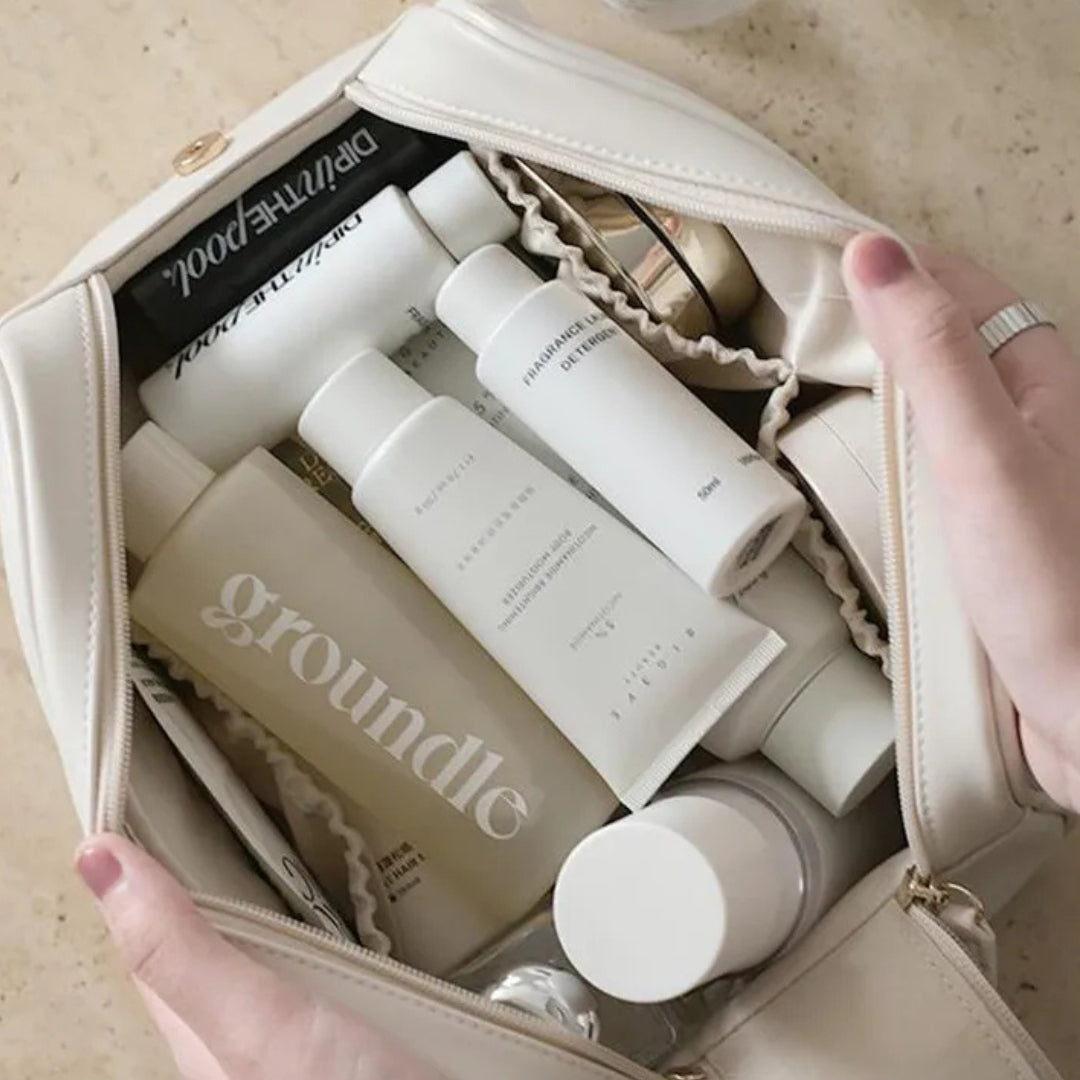 Cosmetics Bag for Women ⎜ Double Zip Design with Large Capacity and Elegant Carrying Handle
