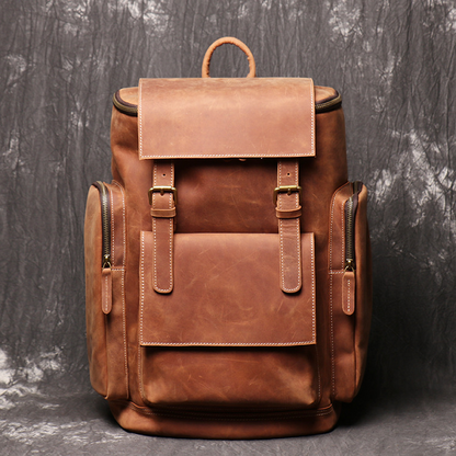Laptop Backpack for Men ⎜ Large Leather Backpack with Side Pockets and Extra Storage Space for Travelling