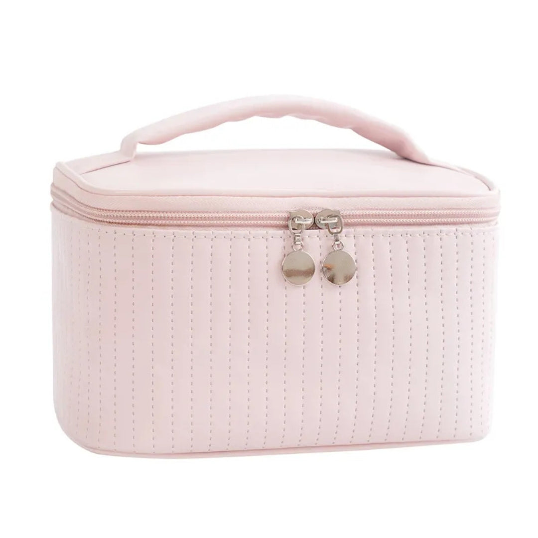Cosmetics Bag for Women ⎜ Portable Travel Bag with Carrying Handle and Textured Surface for Make - Up