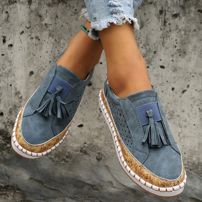 Loafers for Women ⎜ Comfortable Flats with Tassel Detail and Elasticated Slip - on Design