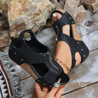 Wedge Heel Sandals for Women ⎜ Fashionable Summer Shoes with a Zip and a Comfortable Feel