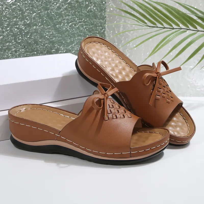 Mules for Women ⎜ Comfortable Summer Shoes with a Bow , Non - Slip Sole and Cushioned Footbed