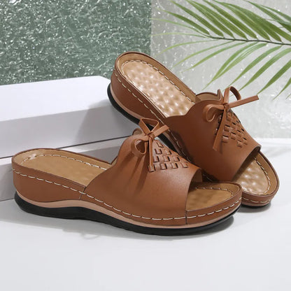 Mules for Women ⎜ Comfortable Summer Shoes with a Bow , Non - Slip Sole and Cushioned Footbed