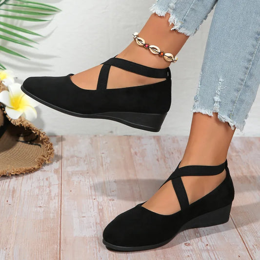 Wedge Pumps for Women ⎜ Comfortable Shoes with Cross Straps for Everyday Wear and an Elegant Look