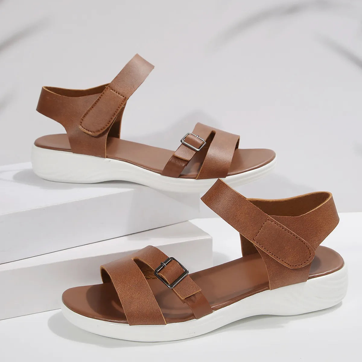 Velcro Sandals for Women ⎜ Comfortable Summer Shoes with a Flat Wedge Sole and Adjustable Strap