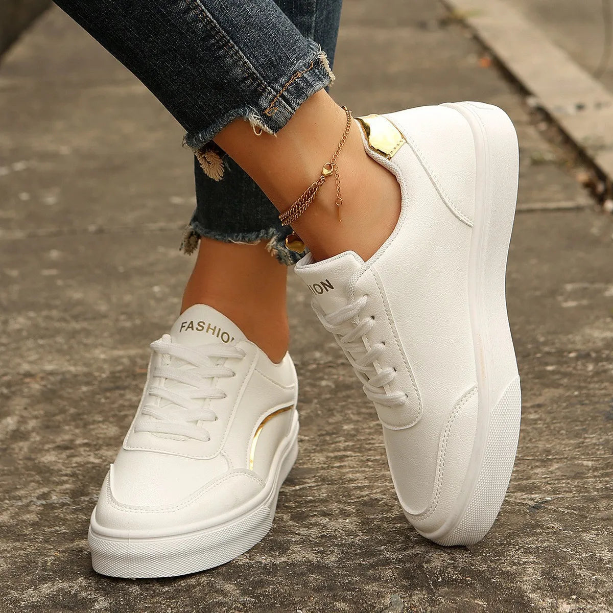 Women's Trainers ⎜ Comfortable Lace - Up Shoes with Shiny Accents and a Thick Sole Profile for Everyday Wear