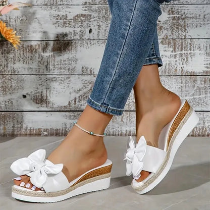 Women's Wedge Heel Slip - on Shoes ⎜ Comfortable Summer Shoes with Bow Detail and Non - Slip Sole