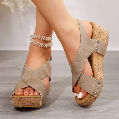 Women's Summer Wedge Sandals ⎜ Comfortable Platform Sandals with Straps and Studs for Everyday Wear & Leisure