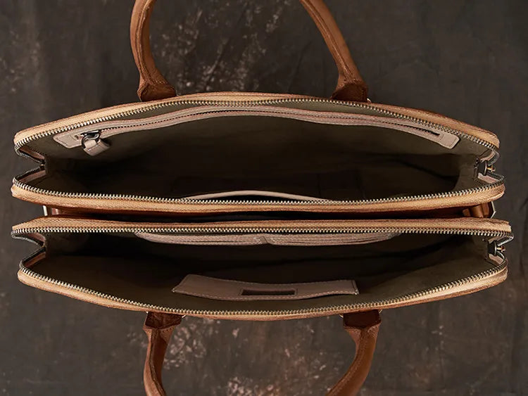 Leather Briefcase for Men ⎜ Noble Bag Made From Vegetable - Tanned Leather for Business and Leisure