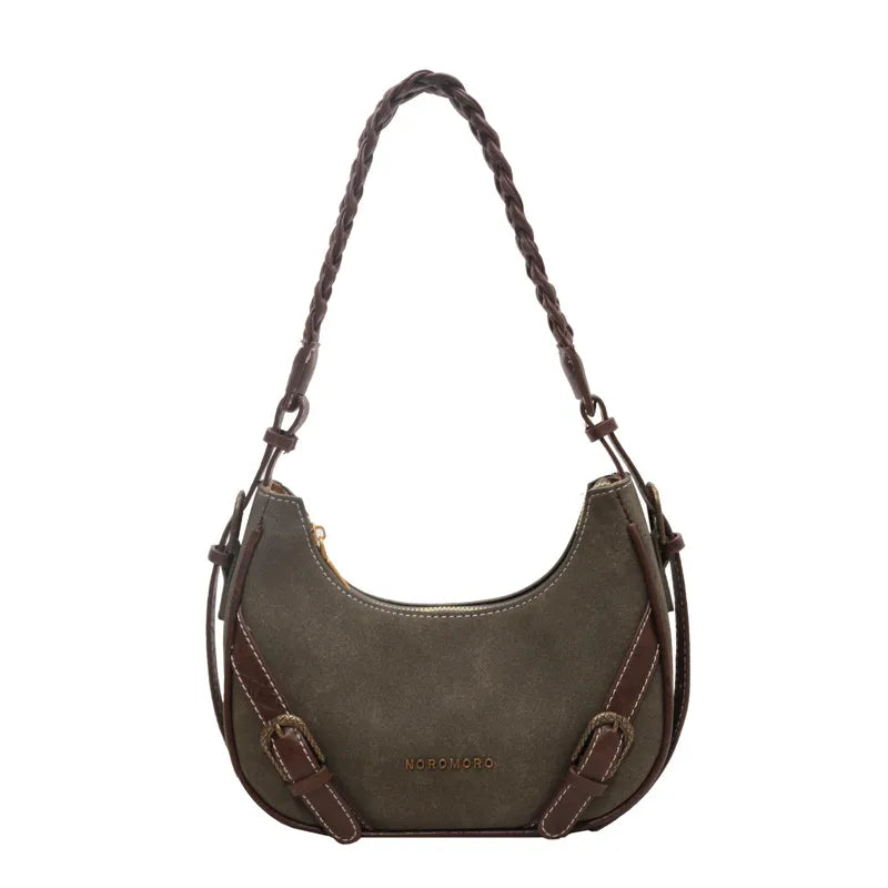 Retro Shoulder Bag ⎜ Fashionable Design with Braided Handle and Practical Strap Fasteners