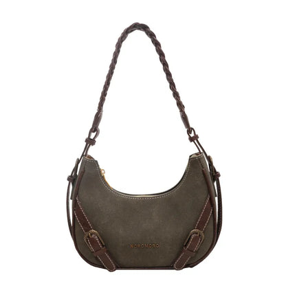 Retro Shoulder Bag ⎜ Fashionable Design with Braided Handle and Practical Strap Fasteners