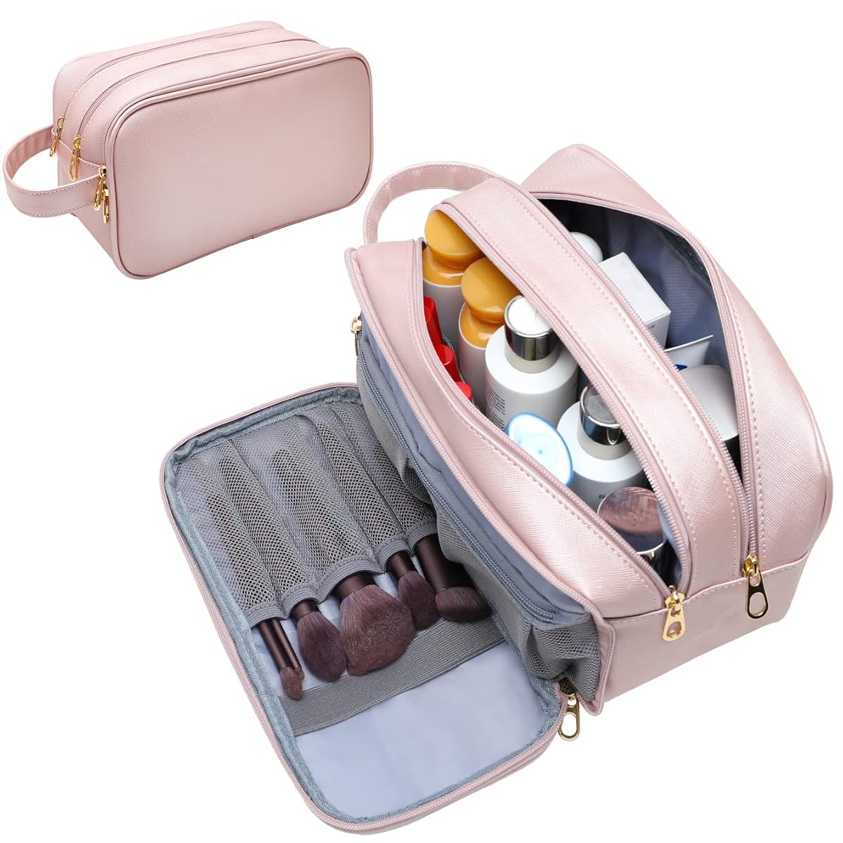 Cosmetics Bag for Women ⎜ Water - Repellent Design with Large Capacity and Multiple Zip Compartments