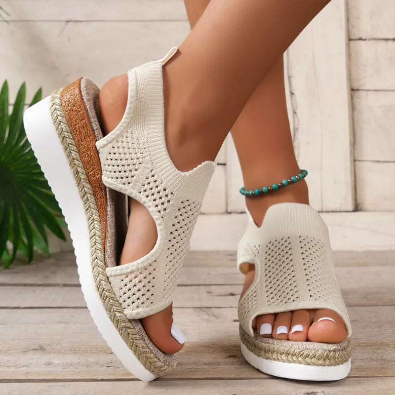Women's Wedge Sandals ⎜ Comfortable Summer Shoes with Knitted Design and Open Toe for Summer