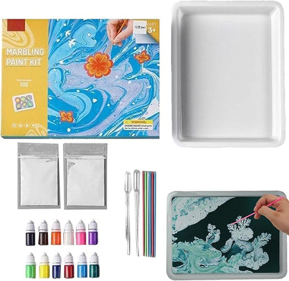 Marbling Paint Kit for Kids ⎜ Creative Water Art Set with Colors, Tools and Tray for Fun Painting and Learning