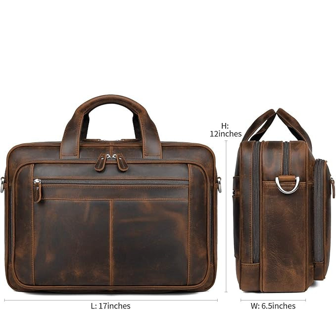 Leather Laptop Bag for Men ⎜ Robust Shoulder Bag with Multiple Compartments for Business and Leisure