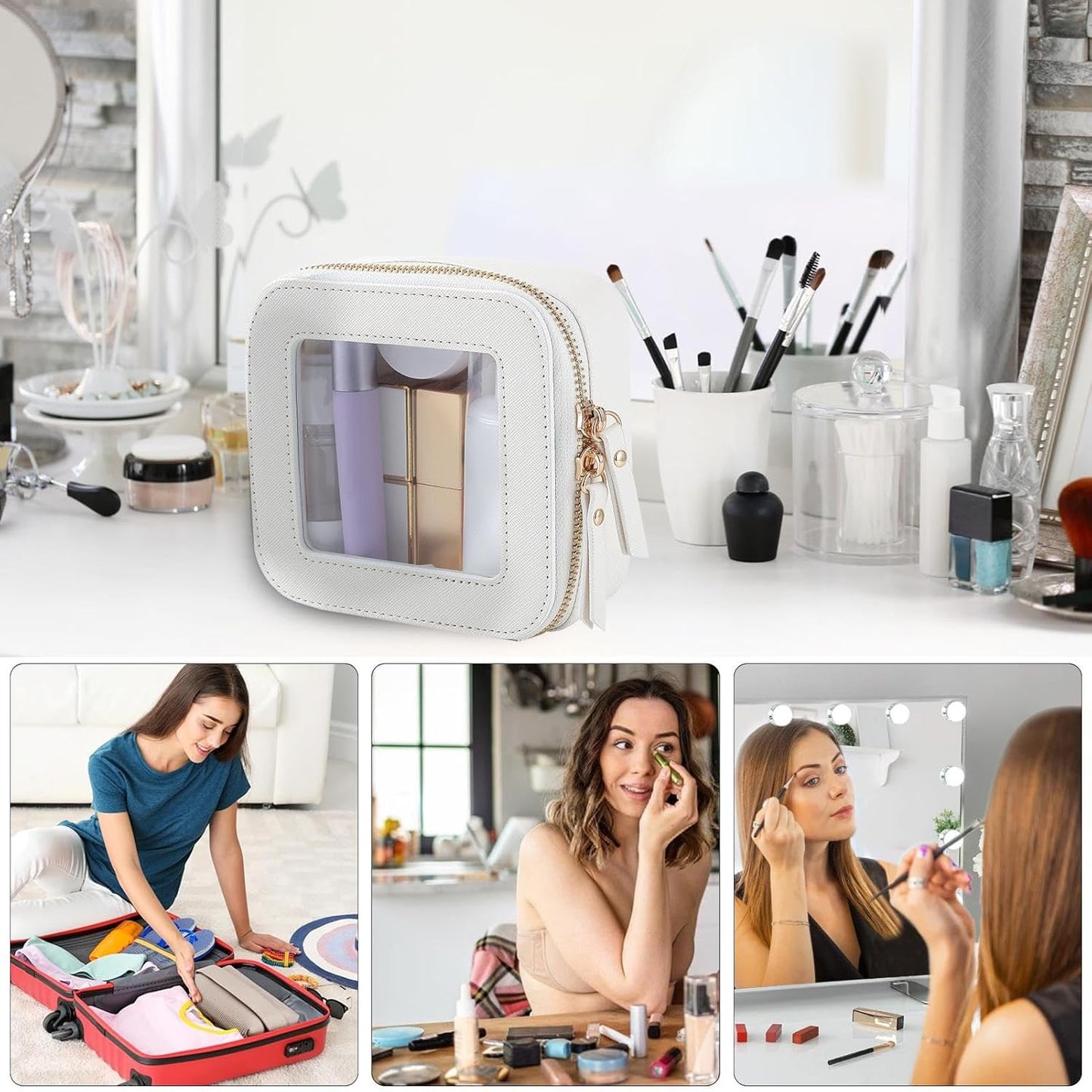 Cosmetics Bag for Women ⎜ Compact Storage with Window and Zip for Cosmetics