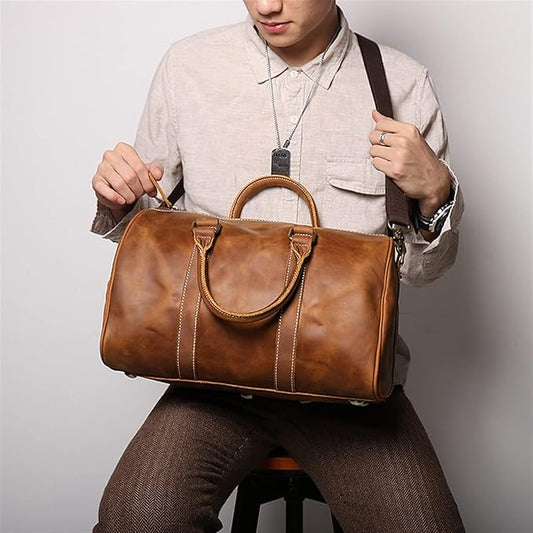 Travel Bag for Men ⎜ Vintage Look Made of Robust Leather with Plenty of Storage Space and Practical Portability
