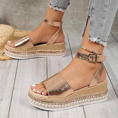 Women's Wedge Sandals ⎜ Airy Summer Shoes with a Cut - Out Design and Open Fish - Mouth Toe