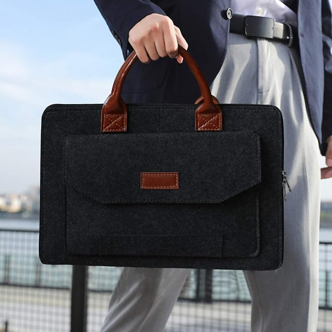 Felt Laptop Bag for Men ⎜ Protective Shoulder Bag with Practical Front Pocket and Carrying Handles