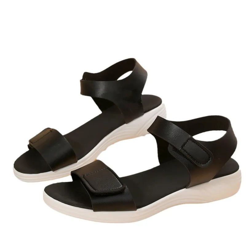 Women's Flat Sandals ⎜ Comfortable Summer Shoes with Velcro Fastener and Soft Sole for Beach & Everyday Wear