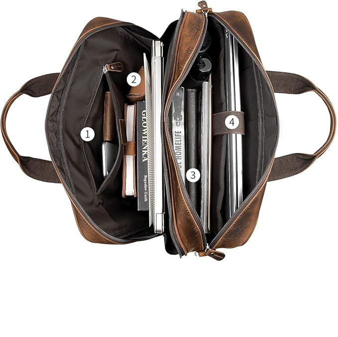 Leather Laptop Bag for Men ⎜ Robust Shoulder Bag with Multiple Compartments for Business and Leisure