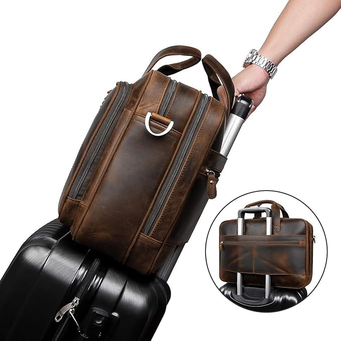 Leather Laptop Bag for Men ⎜ Robust Shoulder Bag with Multiple Compartments for Business and Leisure