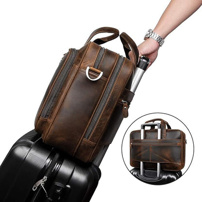 Leather Laptop Bag for Men ⎜ Robust Shoulder Bag with Multiple Compartments for Business and Leisure
