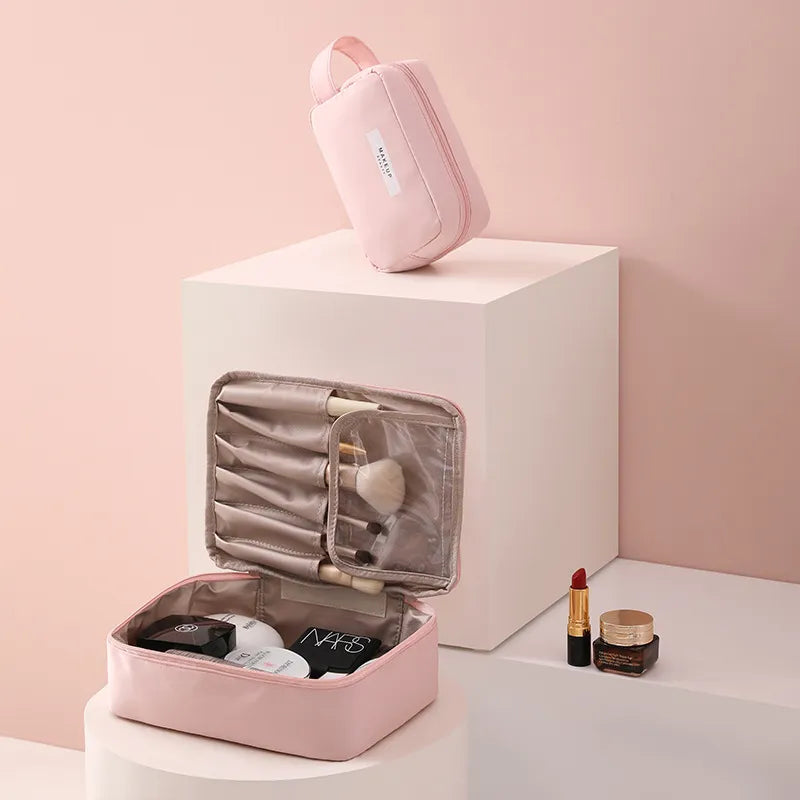 Cosmetics Bag for Women ⎜ Travel Organiser with Compartments for Make - Up and Integrated Brush Storage