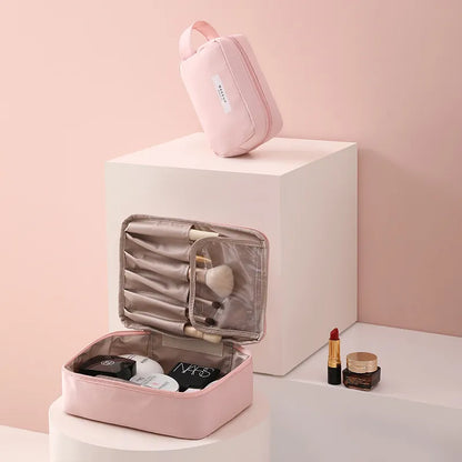 Cosmetics Bag for Women ⎜ Travel Organiser with Compartments for Make - Up and Integrated Brush Storage