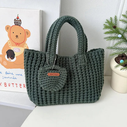 Handmade Knitted Bag for Women ⎜ Cute Woollen Bag with Practical Handles and Additional Pouch