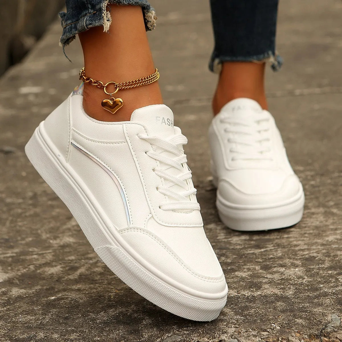 Women's Trainers ⎜ Comfortable Lace - Up Shoes with Shiny Accents and a Thick Sole Profile for Everyday Wear